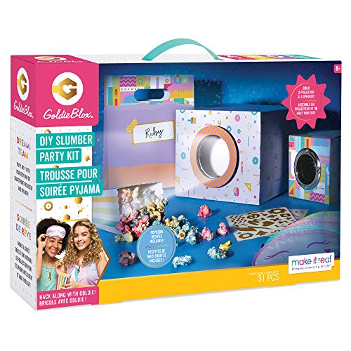 Product Cover Make It Real GoldieBlox - DIY Slumber Party Movie Night STEM Toy Sleepover Craft Kit to Make Movie Projector - Includes Smartphone Projector, Popcorn Cups, Sleep Mask