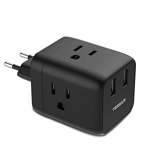Product Cover European Travel Plug Adapter, TESSAN Europe Power Adaptor Multi Outlet Extender with 2 USB Phone Wall Charger for USA to Euro EU Italy Spain Greece France Germany (Type C)