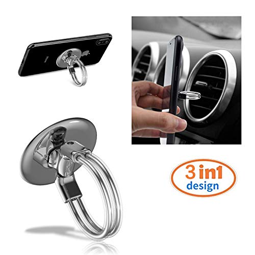 Product Cover RUNGLI Cell Phone Ring Holder, 3 in 1 Universal Phone Ring Stand Car Holder, Finger Grip Phone Holder for iPhone, Samsung Phone and Smartphones (Silver)