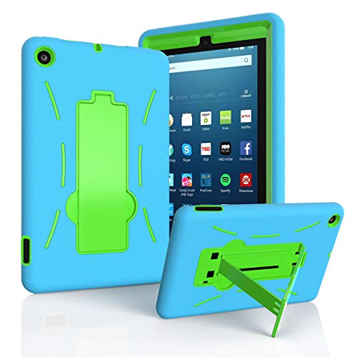 Product Cover EpicGadget Case for 2019 Amazon Fire 7 Tablet (9th Generation, 2019 Released) - Heavy Duty Hybrid Case Cover with Kickstand + 1 Screen Protector and 1 Stylus (Blue/Green)