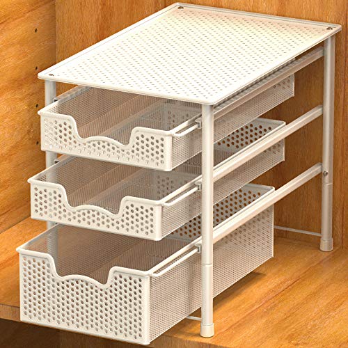 Product Cover Simple Houseware Stackable 3 Tier Sliding Basket Organizer Drawer, White