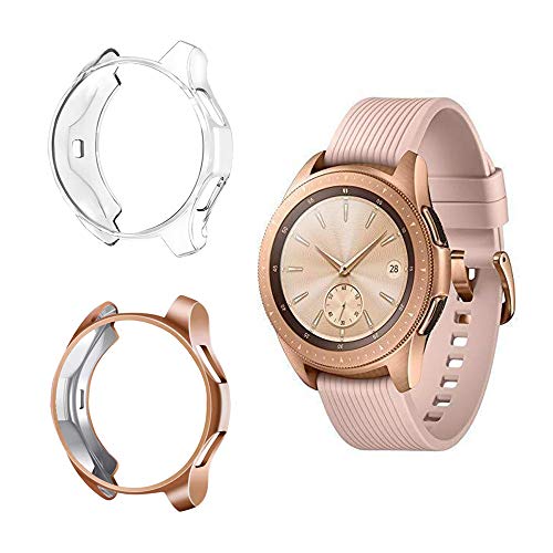 Product Cover Suoman Compatible Samsung Galaxy Watch 42mm Case, Soft Plated TPU All-Around Protective Bumper Cover Case for Samsung Galaxy Watch 42mm Smartwatch, 2-Pack Rose Gold, Clear