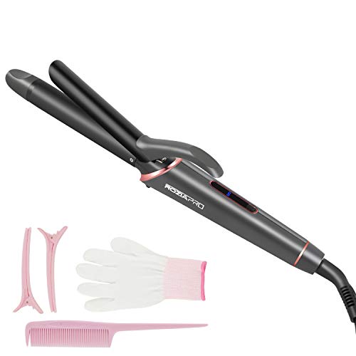 Product Cover Curling Iron 1 Inch Hair Curling iron wand Ceramic Tourmaline Coating Curling Wand Instant Heat up to 250°F- 410°F (5 Heat Settings,Dual Voltage,Include Heat Resistant Glove)