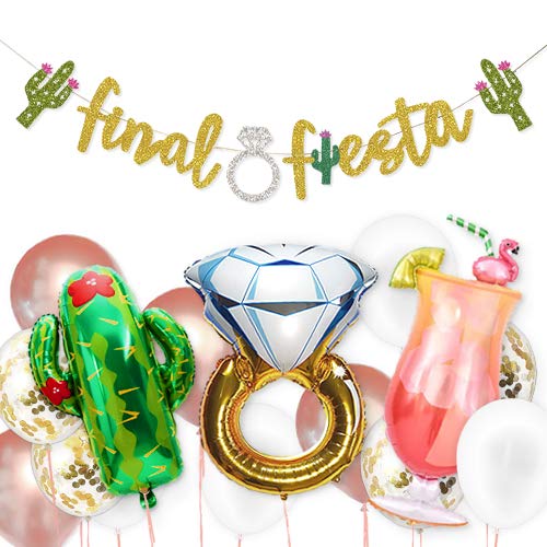 Product Cover Final Fiesta Bachelorette Party Decorations Kit with Banner (Pre-Strung) and Bachelorette Party Baloons - Mexican Fiesta Theme Banner Sign for Bridal Shower with Hen Party Balloons