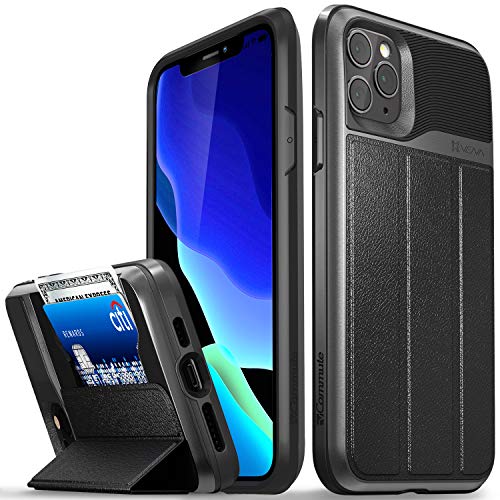 Product Cover Vena vCommute Wallet Case for iPhone 11 Pro Max 6.5 inches 2019, (Military Grade Drop Protection) Leather Cover Card Slot Holder with Kickstand - Space Gray