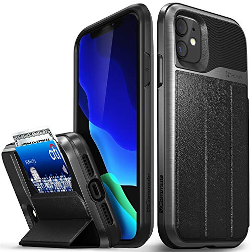 Product Cover Vena iPhone 11 Wallet Case, vCommute, Military Grade Drop Protection, Flip Leather Cover Card Slot Holder, Designed for iPhone 11 (6.1 inches) - Space Gray (PC), Black (TPU), Black (Leather)