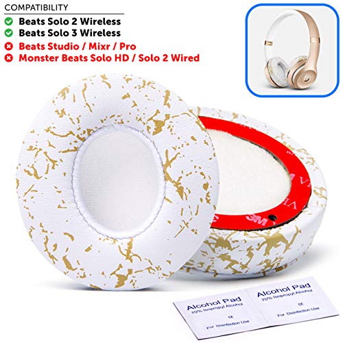 Product Cover Beats Solo 3 Earpad Replacement by Wicked Cushions - ON-Ear Cushions for Beats by Dre Solo 2 and Solo 3 Wireless ONLY | Gold Marble