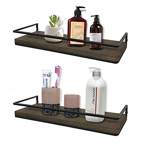 Product Cover Minggoo Floating Shelves Wall Mounted Set of 2, Rustic Wood Wall Storage Shelves for Bedroom,Living Room,Bathroom, Kitchen