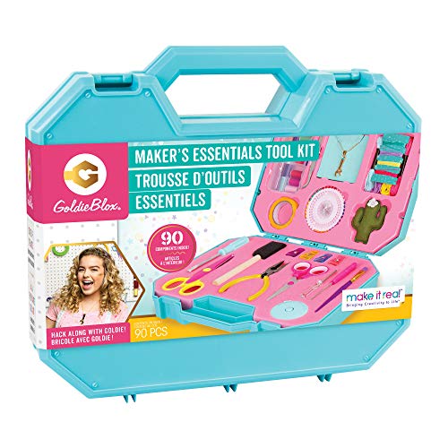 Product Cover Make It Real GoldieBlox - Craft Essentials Tool Kit STEM Arts and Crafts Kit - 90 Piece Tool Set - Includes Screwdriver Set, Pliers - Signature Wrench Necklace Included