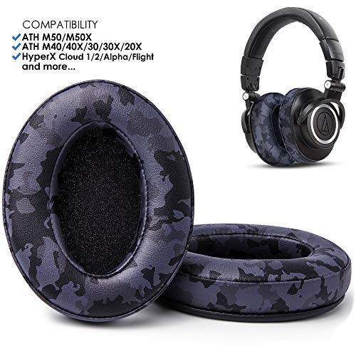 Product Cover Upgraded Replacement Ear Pads for Audio Technica ATH M50X - Also Compatible with M50 / M40X / M40 / Sony Mdr/Monoprice 8328 and Many More Oval Shaped Headphones | Black Camo