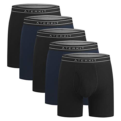 Product Cover aterkit Men's Underwear Boxer Briefs No Ride-up Soft Cotton Boxer for Men Pack Black Blue 5 Pack 701 HL M