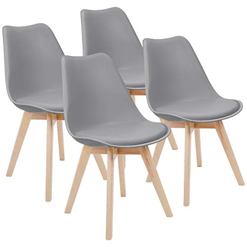 Product Cover Furmax Mid Century Modern DSW Dining Chair Upholstered Side Chair with Beech Wood Legs and Soft Padded Shell Tulip Chair for Dining Room Living Room Bedroom Kitchen Set of 4 (Gray)