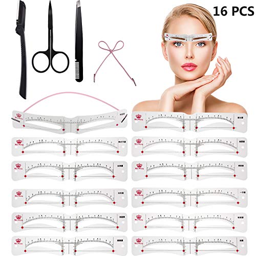 Product Cover Eyebrow Stencils Tool Kit Includes 12 Pieces Reusable Eyebrow Template with Strap, Eyebrow Razor, Eyebrow Tweezers and Comb, Eyebrow Scissors for Women Men