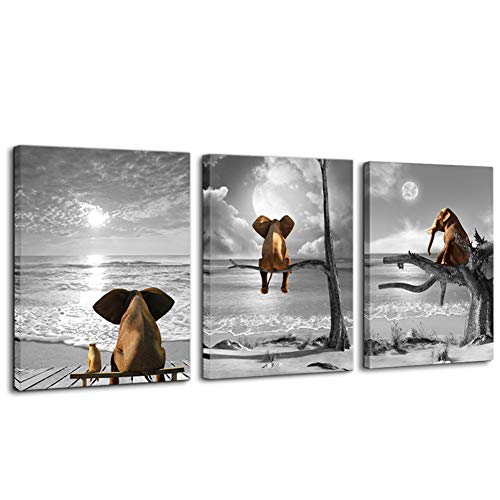 Product Cover Bedroom Decor Animal Canvas Wall Art Framed Wall Decor for Bathroom Print Picture Elephant Artwork and Modern Home Decorations Ready to Hang for Home Kid Room Wall Decoration Size 12x16 Each Panel