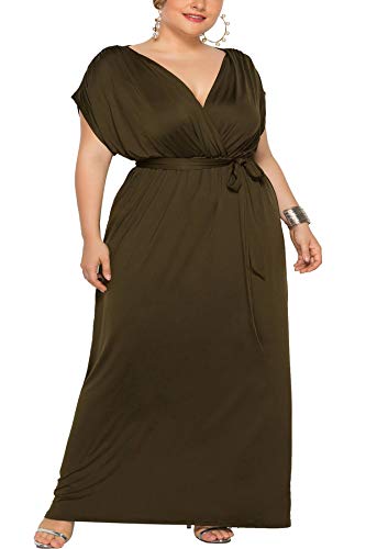 Product Cover Holagift Women's Plus Size Maxi Dress V-Neck Stretchy Casual Evening Party Bridesmaid Dresses (XL, D-Grey Green)