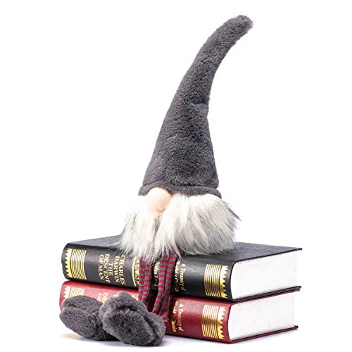Product Cover Funoasis Christmas Gnome Gifts Holiday Decoration Kids Birthday Present Handmade Tomte Plush Doll, Home Ornaments Tabletop Santa Figurines 22 Inches (Grey Hanging feet)