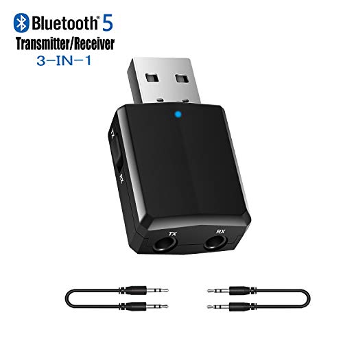Product Cover Upgraded USB Bluetooth Transmitter Receiver 3 in 1, iSbeller Bluetooth 5.0 EDR Adapter Dongle for TV PC Headphones Home Stereo Car, Wireless Audio Adapter with 3.5mm AUX, USB Power Supply/Plug & Play