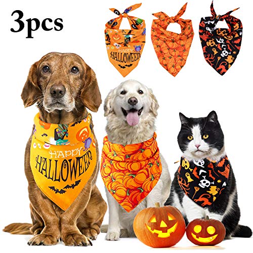 Product Cover JUSTDOLIFE 3PCS Halloween Pet Bandana Decorative Pet Bib Triangle Bandana Bib for Cats Dogs