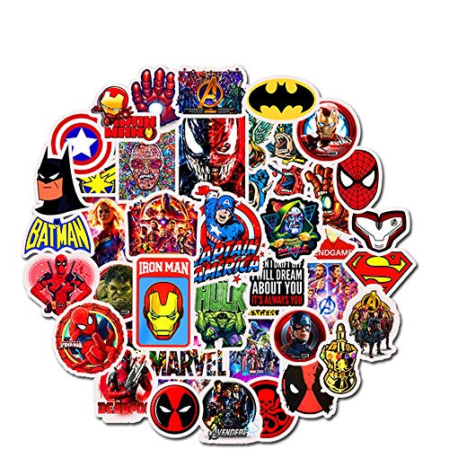 Product Cover Superheros Marvel Laptop Stickers Cool - DC Comics Decals Vinyl Waterproof for Water Bottle Cars Motorcycle Bicycle Bumper Skateboard Luggage iPad Phone Case Decoration 48 pcs
