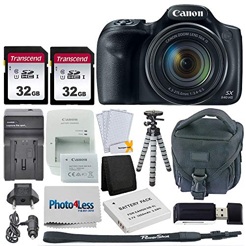 Product Cover Canon PowerShot SX540 HS Digital Camera + 2x 32GB Memory Card + Camera Bag + Flexible Tripod + Replacement Battery & Travel Charger + USB Card Reader + Screen Protectors + Cleaning Cloth + Accessories