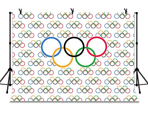 Product Cover LYLYCTY 7x5ft Olympic Sport Backdrop Olympic Rings International Banner Countries for Classroom Garden Grand Opening Sports Clubs Party Events Decorations Photography Background LYZY0828