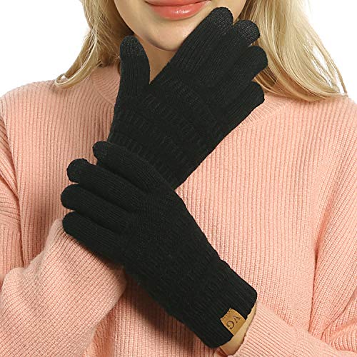 Product Cover Womens Winter Touchscreen Gloves Cable Knit Warm Lined 3 Fingers Dual-layer Touch Screen Texting Mitten Glove for Women