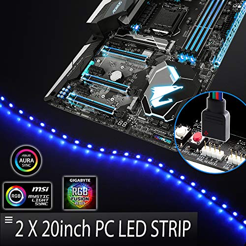 Product Cover RGB LED Strip Lights, LED Strip Modding PC Case Motherboard Compatible with Asus Aura, Asrock RGB, Gigabyte Fusion, MSI Mystic Light, PC led Strip (2 x 20inch)