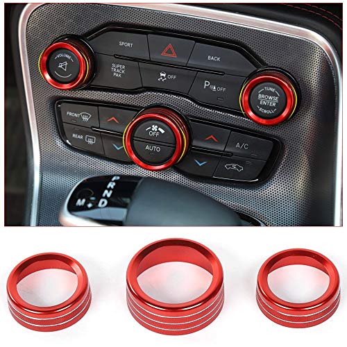 Product Cover Voodonala for Challenger Charger Air Conditioner Switch CD Button Knob for Dodge Challenger Charger 2015-2019(Aluminum Alloy Red)