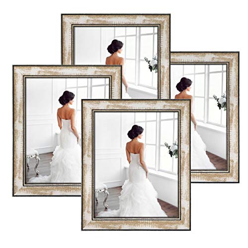 Product Cover Q.Hou Picture Frames 8x10 Rustic Brown Whitewash Wood Color High Purity Silica Glass Photo Frames 4 Packs for Tabletop or Wall Mount (QH-WPC-1-8X10)