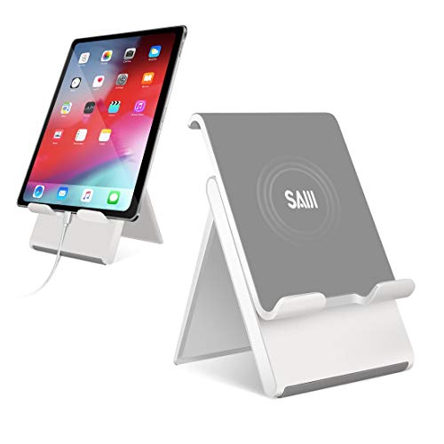 Product Cover Tablet Stand Adjustable, SAIJI Desktop Phone Stand Holder Dock, Foldable Portable Stand Compatible with Tablet Such as iPad Pro 11, Air Mini, Kindle, E-Reader - Gray