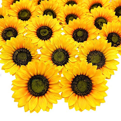 Product Cover Grunyia 14 Pcs Artificial Sunflower Heads Silk Yellow 5.2 Inch