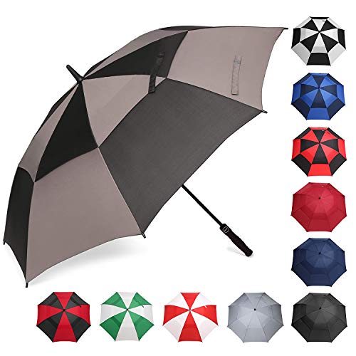 Product Cover BAGAIL Golf Umbrella 68/62/58 Inch Large Oversize Double Canopy Vented Automatic Open Stick Umbrellas for Men and Women(Black/Grey,62 inch)