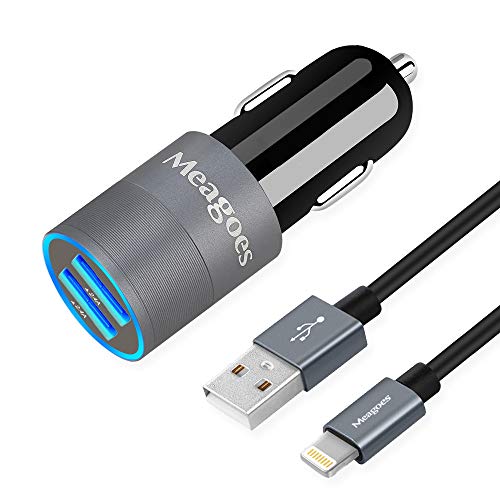 Product Cover Meagoes Apple MFi Certified iPhone Car Charger, 24W Rapid Dual USB Port Car Adapter with 3ft MFi Lightning Cable, Compatible for iPhone 11 Pro Max/11/XS Max/XS/XR/X/8 Plus/8, iPad Pro/Air/mini, AirPod