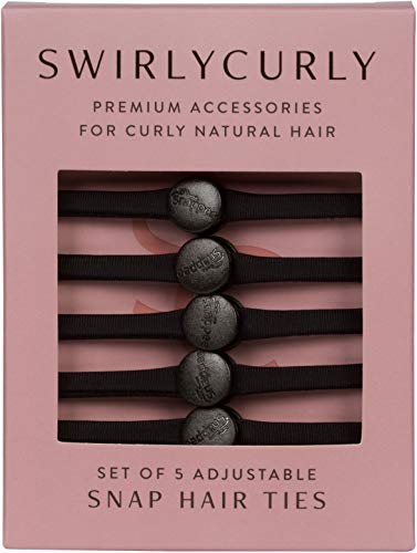 Product Cover Snappee Snap-Off Hair Ties, No Crease, 5-Pack, Black, Ouchless Pain-Free Removal for Curly/Thick/Natural Hair/Ponytails & Buns, Hand-Made with Non-Elastic Durable Soft Stretchy Washable (Black FBA)