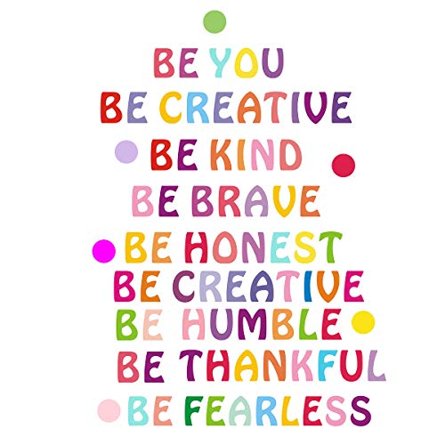 Product Cover Be Kind Wall Decal Inspirational Be You Quotes Rainbow Inspirational Lettering Quote Be Thankful, Be Brave,Be Creative Classroom Wall Decor Kids Decoration