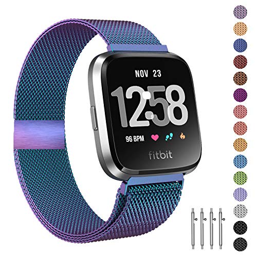 Product Cover Fitlink Metal Bands Compatible for Fitbit Versa/Versa Lite Edition/Versa 2 Smart Watch for Women and Men,Small and Large, Multi-Color (Rainbow,Large)