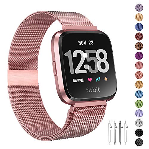 Product Cover Fitlink Metal Bands Compatible for Fitbit Versa/Versa Lite Edition/Versa 2 Smart Watch for Women and Men,Small and Large, Multi-Color (Rose Gold,Small)