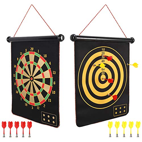 Product Cover Mixi Magnetic Dart Board for Kids, Indoor Outdoor Darts Game Double Sided Board Games Set for Boys with 10 Darts, Best Toys Gifts for Teenage Boys Girls Age 5 6 7 8 9 10 11 12 13 14 15 16 Years