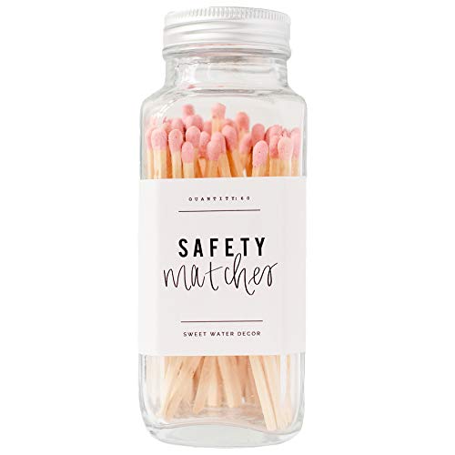 Product Cover Sweet Water Decor Pink Safety Matches - Glass Jar | 60 Strike On Bottle Matches Vintage Matches Home Decor Candle Accessory Pink Tip