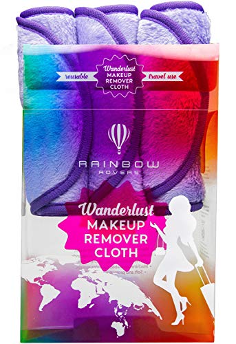 Product Cover RAINBOW ROVERS Set of 3 Makeup Remover Wipes | Reusable & Ultra-fine Makeup Towels | Suitable for All Skin Types | Removes Makeup with Water | Free Bonus Waterproof Travel Bag | Wild Lavender