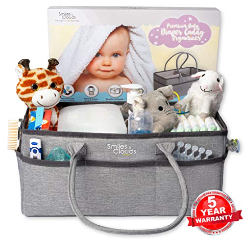 Product Cover Baby Diaper Caddy Organizer-Nursery Tote with Removable Partitions Holds Newborn Travel Accessories with Car,Home for Changing Table,Essentials Storage and Portable Away-Baby Shower Gift Basket