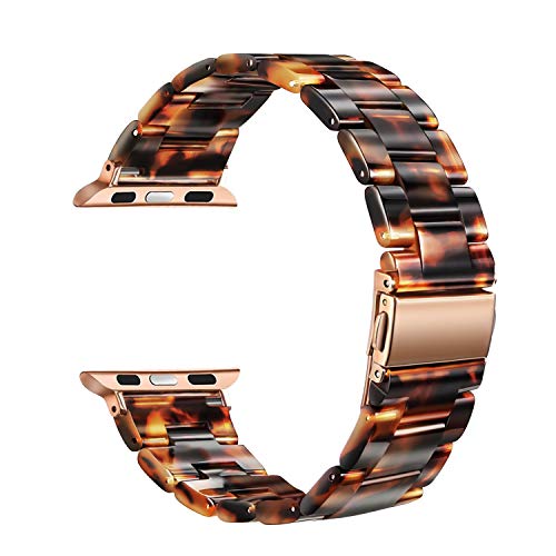 Product Cover Fintie for Apple Watch Band 42mm 44mm, Premium Resin Strap iWatch Replacement Wristband with Metal Buckle for Apple Watch Series 4 Series 3 Series 2 Series 1 Sport and Edition, Tortoise-Tone