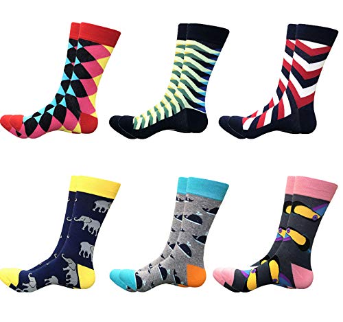 Product Cover WallchauG Men Dress Socks,Cool Colorful Fancy Novelty Funny Casual Cotton Fashion Patterned Socks - 6 Pack