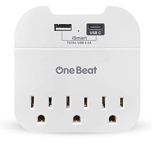 Product Cover USB C Multi Outlet Wall Plug Adapter, 3 Outlet & 2 USB Ports 4.5A Cruise Power Strip No Surge Protector with One USB C Port for iPhone 11/XS/Max/XR/8/Plus, White