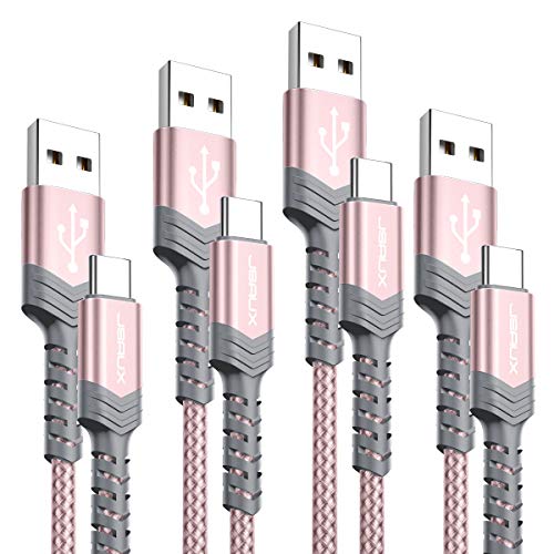Product Cover USB Type C Cable,JSAUX 4-Pack(10ft+6.6ft+3.3ft+1ft) USB-C to USB A Fast Charger Nylon Braided Cord Compatible with Samsung Galaxy S10 S9 S8 Plus Note 10 9 8,Moto Z,LG V20 G6 G5,Switch and More(Pink)