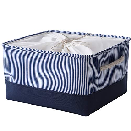 Product Cover Inough Medium Storage Bins,Collapsible Storage Basket Toys Clothes Crafts Organizer, Fabric Laundry Baskets Storage Bin with Handle for Underbed Closet Cube(Medium, Navy Blue)