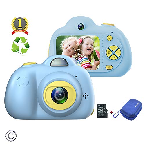 Product Cover Feeyea Digital Camera for Kids,with Carrying Case,Shockproof Mini Kids Camcorder with 2 Inch HD LCD Screen and 8 Mega Pixel Dual Lens,Festival Gift for 5-7 Years Old Boy,Blue(32GB TF Card Included)