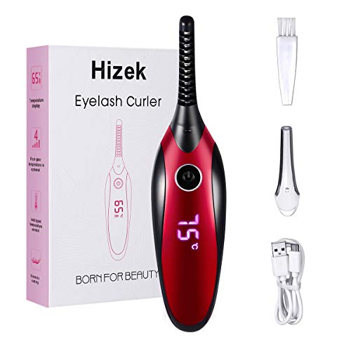 Product Cover Heated Eyelash Curler,Hizek Electric Eyelash Curler【2020 Newest】Mini USB Rechargeable Eyelash Curler for Eyelashes Curling Natural,Long Lasting,Quick Heating with 4 Temperature Gears and LED Display