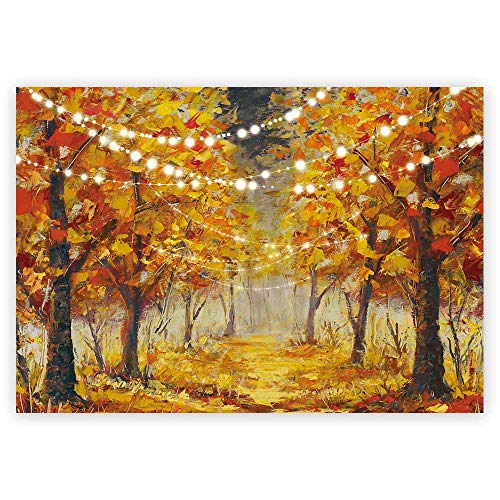 Product Cover Funnytree 7x5ft Autumn Forest Scenery Photography Backdrop Thanksgiving Golden Fall Landscape Background Nature Path Maple Leaves Baby Adult Portrait Party Decoration Banner Photo Booth Studio Props