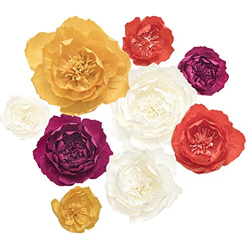 Product Cover Ling's moment Paper Flower Decorations Set of 9(8''-4''), Handcrafted Crepe Paper Peony for Wall Nursery Fall Wedding Backdrop Bridal Shower Centerpiece Monogram Sign(Pumpkin/Marsala/Orange/Cream)